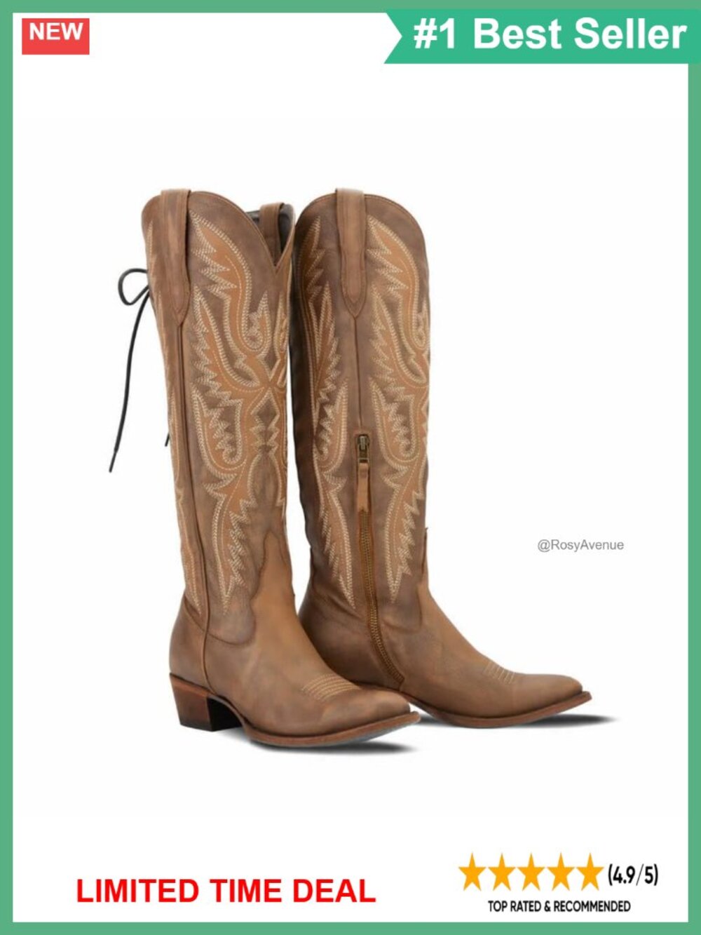 Over the Knee Cowboy Boots Women Adjustable Thigh High Cowgirl Boots